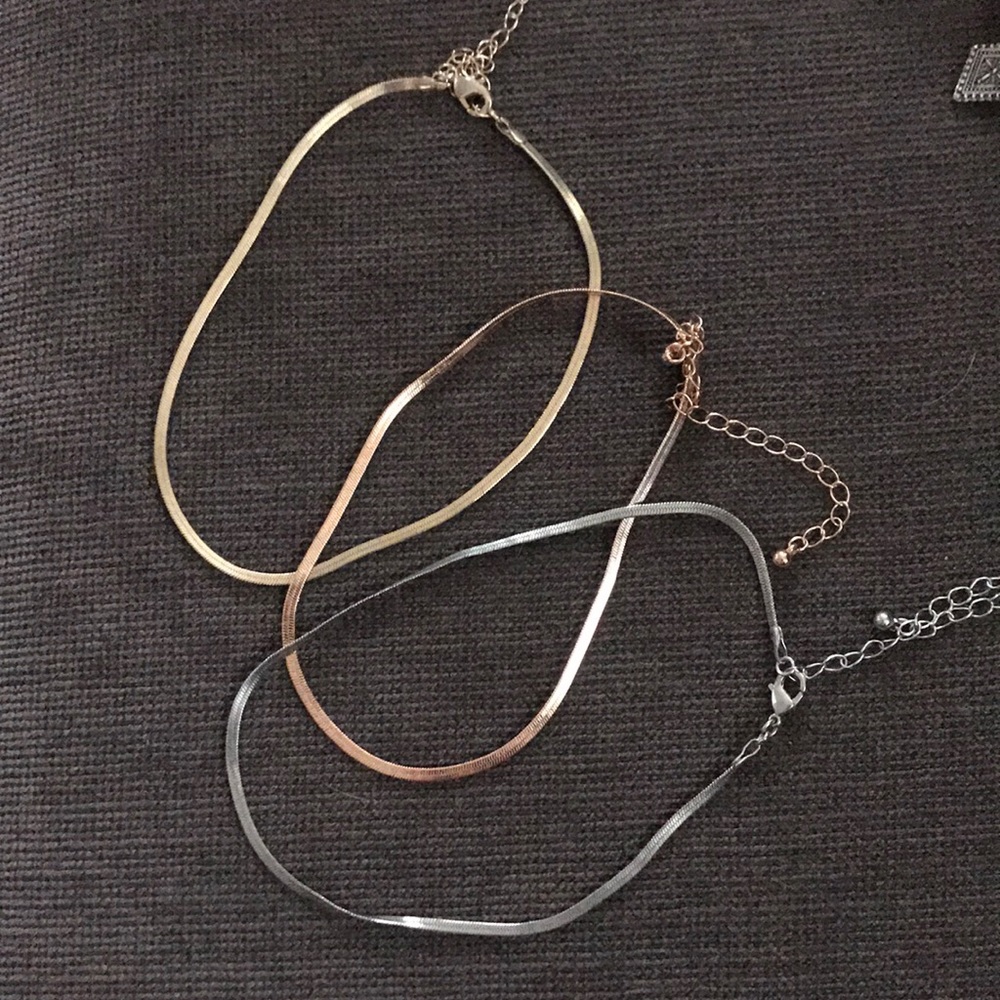 Silver, Rose gold, Gold chockers- Set of 3